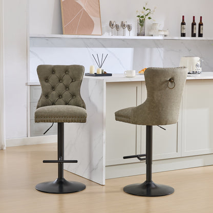 Aged Retro PU Swivel Bar Stools Adjustable Olive Green 2 Pack