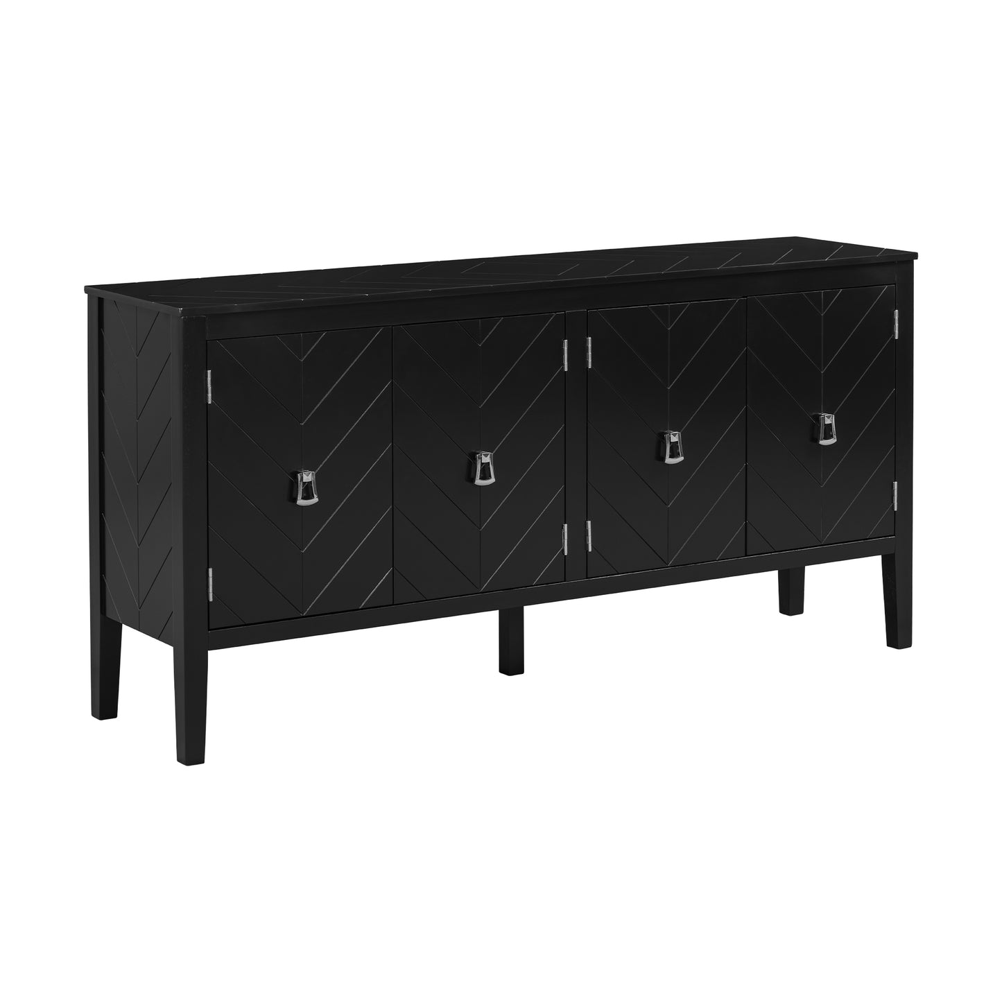 U_STYLE  Four-Door Sideboard with Geometric Line Patterns and Vintage Metal Handles for Timeless Elegance,Suitable for Living Rooms, Entrance and Study Rooms