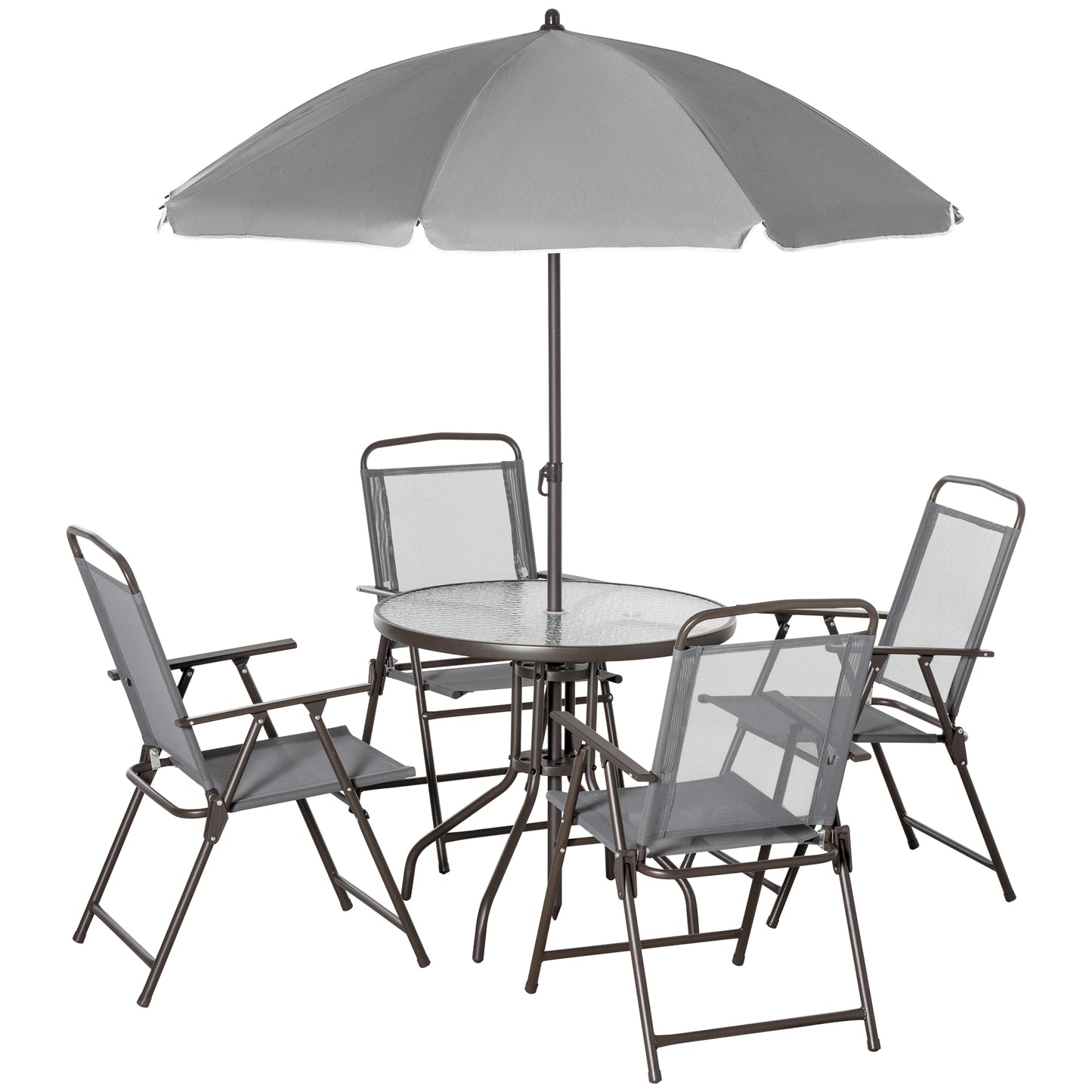 Patio Dining Set for 4 with Umbrella, Table, 4 Chairs, Steel Outdoor Dining for Garden/Poolside - Gray