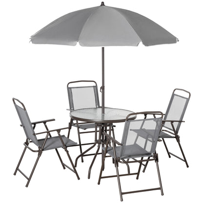 Patio Dining Set for 4 with Umbrella, Table, 4 Chairs, Steel Outdoor Dining for Garden/Poolside - Gray