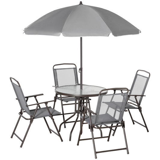 Patio Dining Set for 4 with Umbrella, Table, 4 Chairs, Steel Outdoor Dining for Garden/Poolside - Gray
