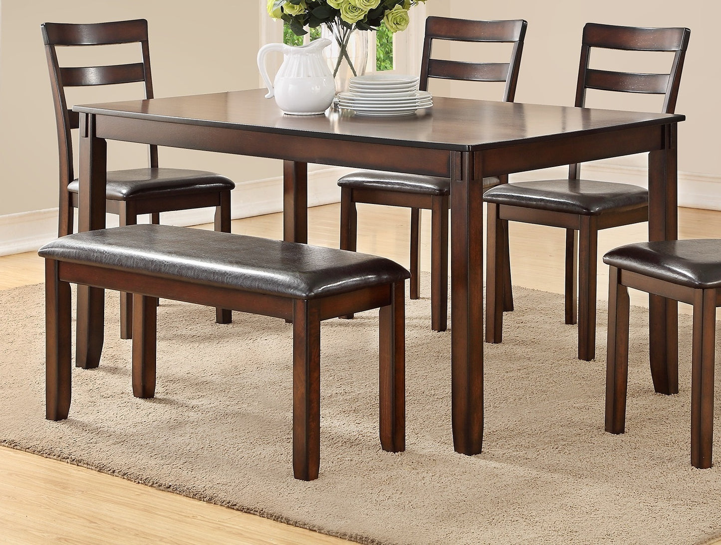 60 Inch Rectangular Dining Set Chairs And Bench Espresso