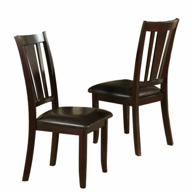 Set of 2 Contemporary Dining Chairs with Slat Back, Faux Leather Cushions, Easy Assembly Brown