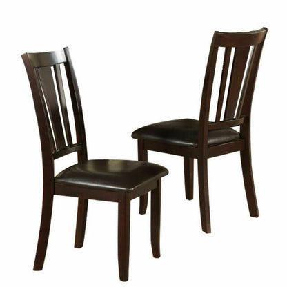 Set of 2 Contemporary Dining Chairs with Slat Back, Faux Leather Cushions, Easy Assembly Brown