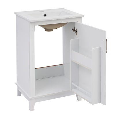 Compact 20-Inch Contemporary Bathroom Vanity with Ceramic Sink and Soft-Close Door