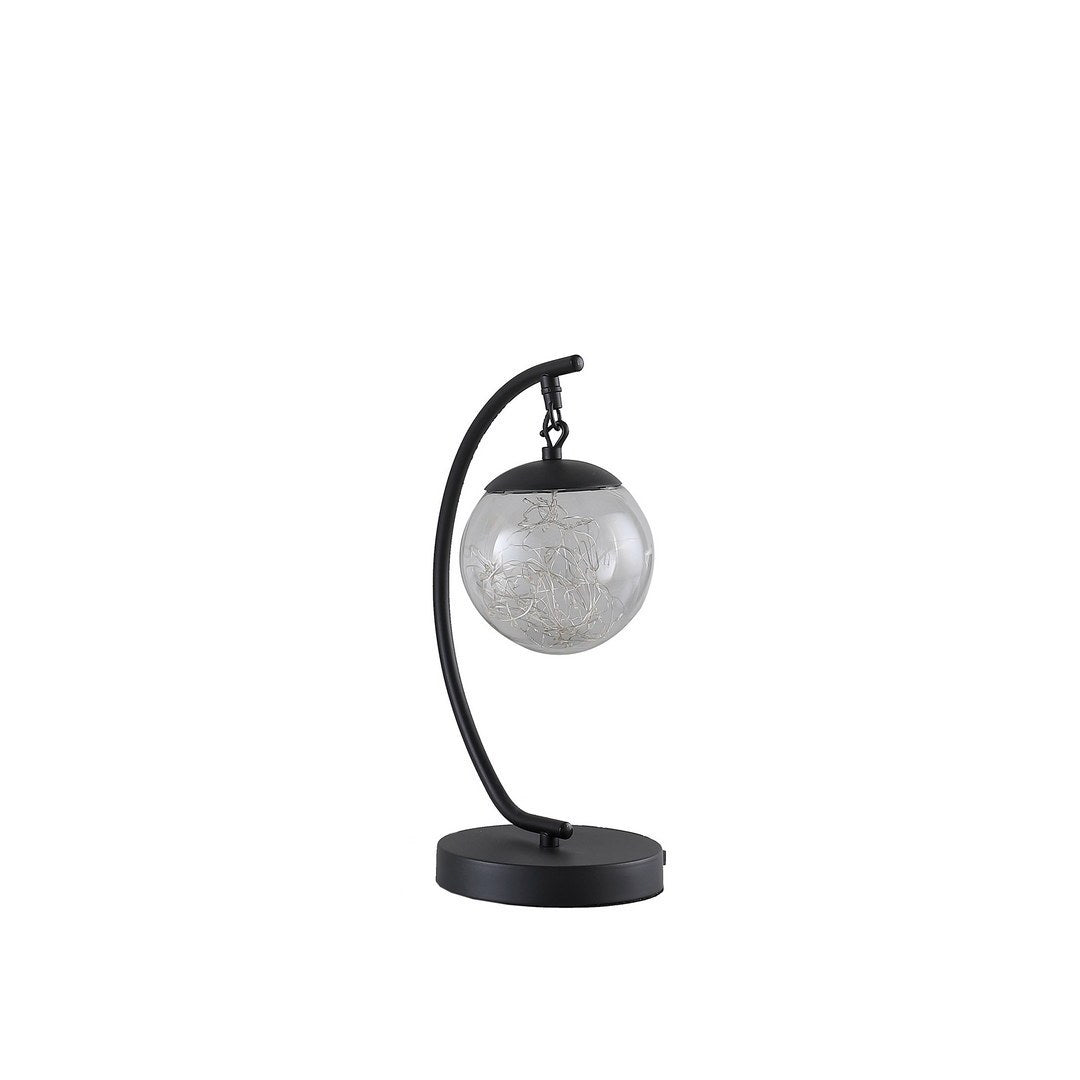 14-Inch Pendulum Table Lamp with Multi-Colored LED Glass Orb, USB Port, Metal Base, 3.5W LED Black