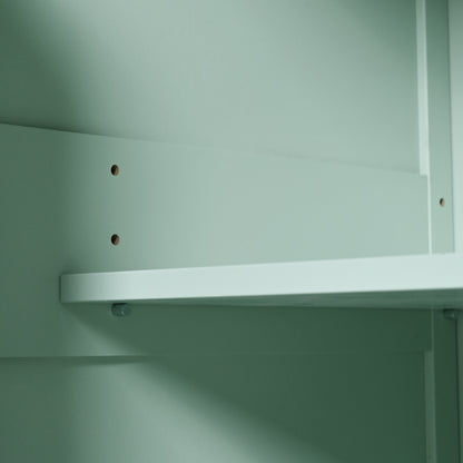 Mint Green Kitchen Island Cart with Drop-Leaf Rubberwood Top, Storage Cabinet, and 3 Drawers on Wheels