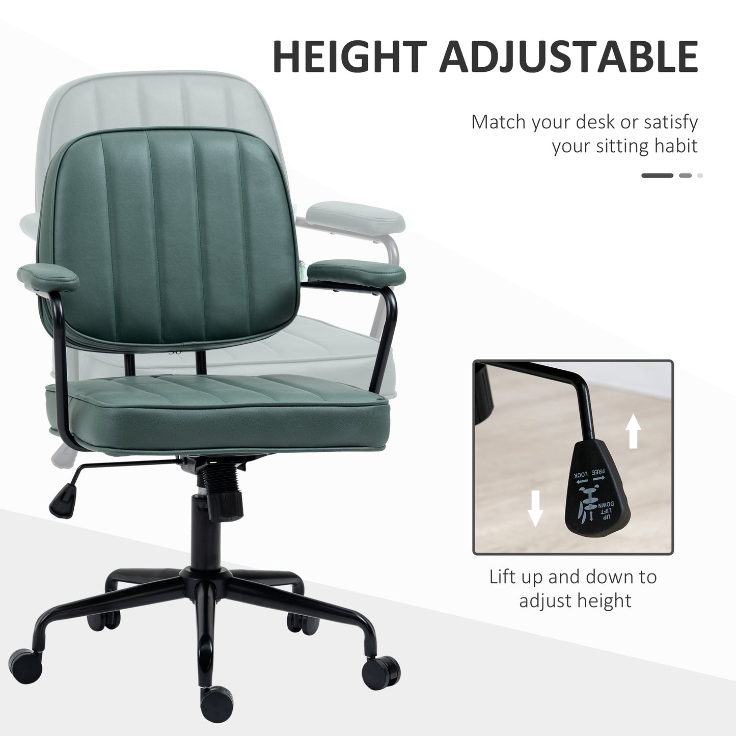 Adjustable Green Home Office Chair with Tilt Function and Lumbar Support
