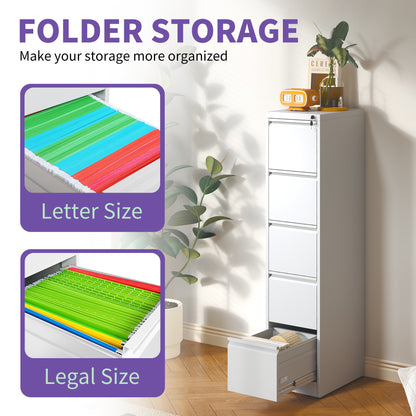 5 Drawer Metal Vertical File Cabinet with Lock Office Home Steel Vertical File Cabinet for A4 Legal/Letter Size