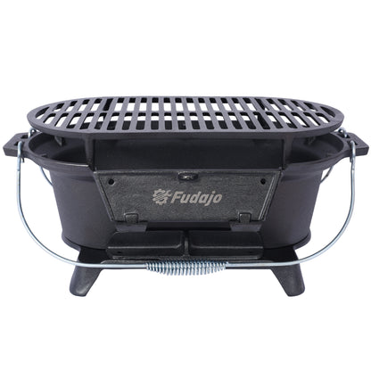 Oval Cast Iron Grill Outdoor Portable Charcoal Grill And Tabletop Skillet 100 Percent Cast Iron Black
