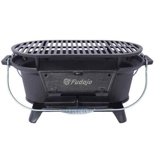 Oval Cast Iron Grill Outdoor Portable Charcoal Grill And Tabletop Skillet 100 Percent Cast Iron Black