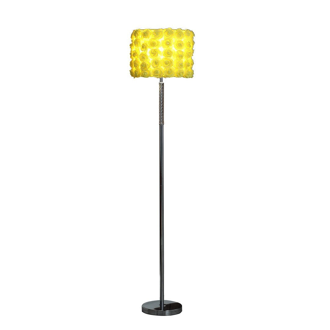 63-Inch Floor Lamp with Acrylic Twisted Body, Silver Chrome Base, Rose Shade, Yellow Roses in Bloom