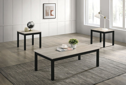 Contemporary 3-Piece Coffee Table and End Tables Set with Faux Marble Top, Engineered Wood Light Gray