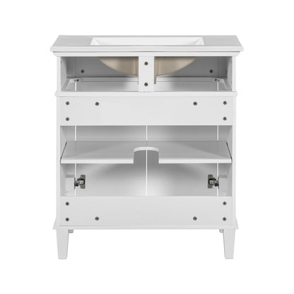 Stylish 30-Inch Bathroom Vanity with Elegant Ceramic Sink, Soft Close Doors, and Adjustable Storage Shelves