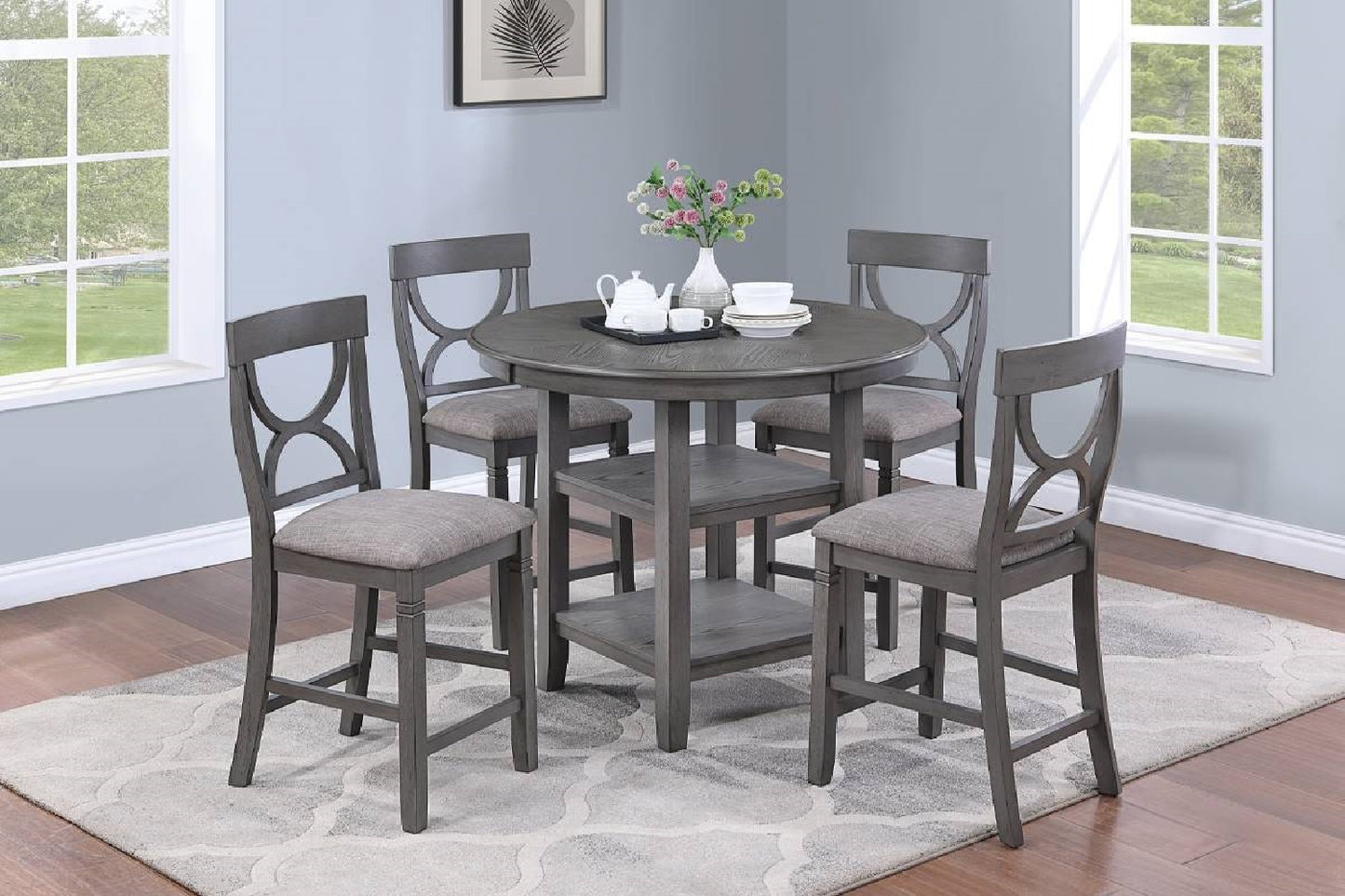 Counter Height Dining Table Set With Storage 4 Chairs Gray