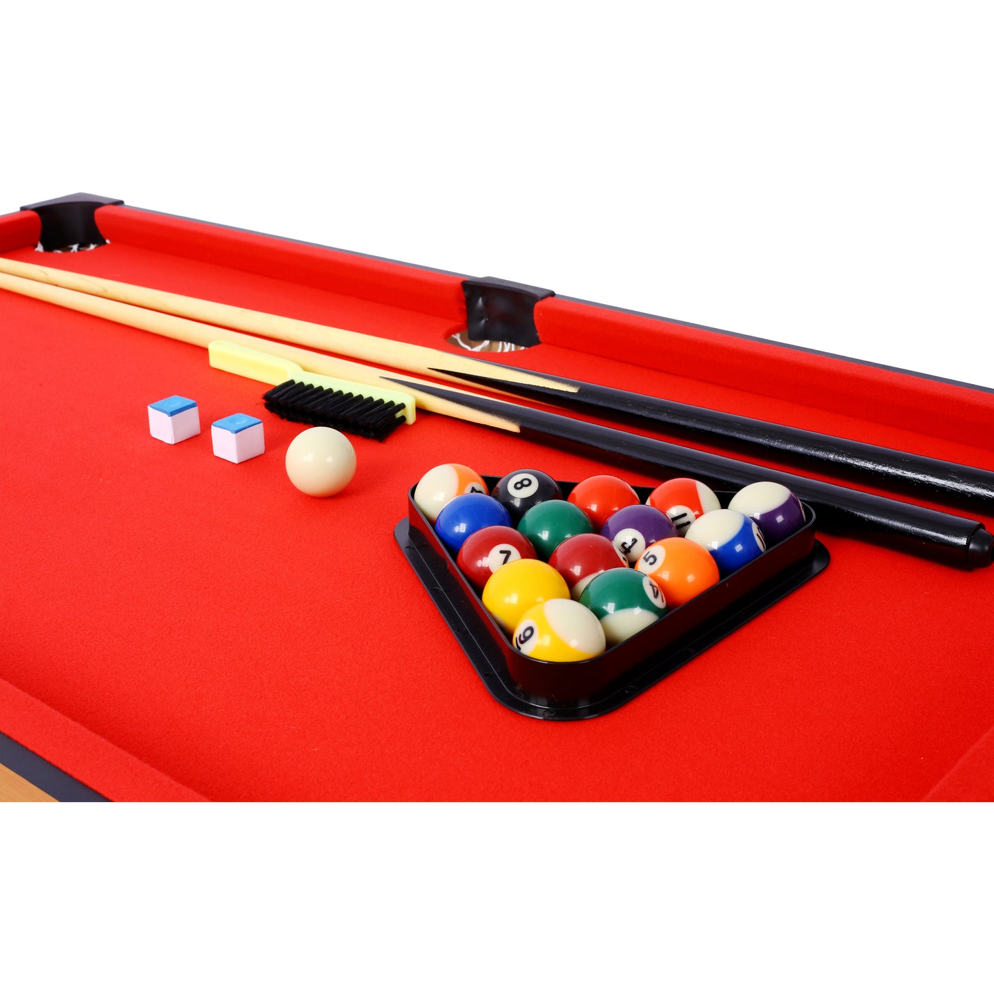 5-in-1 Game Table: Billiards, Ping Pong, Foosball, Basketball, Push Hockey; 43x24x32 in MDF+Steel Brown/Red