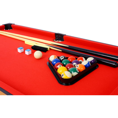 5-in-1 Game Table: Billiards, Ping Pong, Foosball, Basketball, Push Hockey; 43x24x32 in MDF+Steel Brown/Red