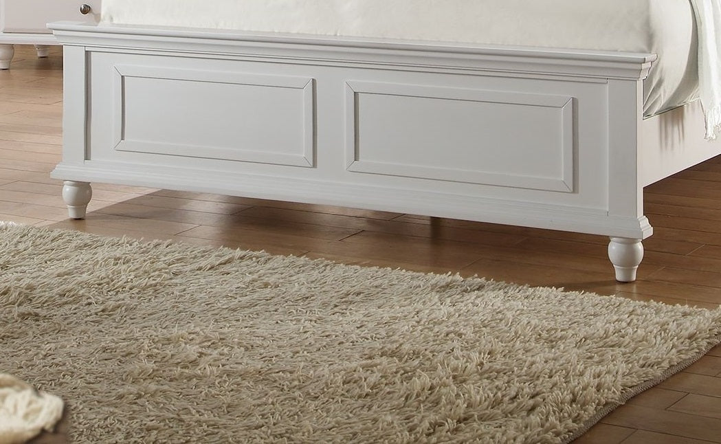Elegant White Queen Size Bed Frame with High Panel Headboard and Footboard
