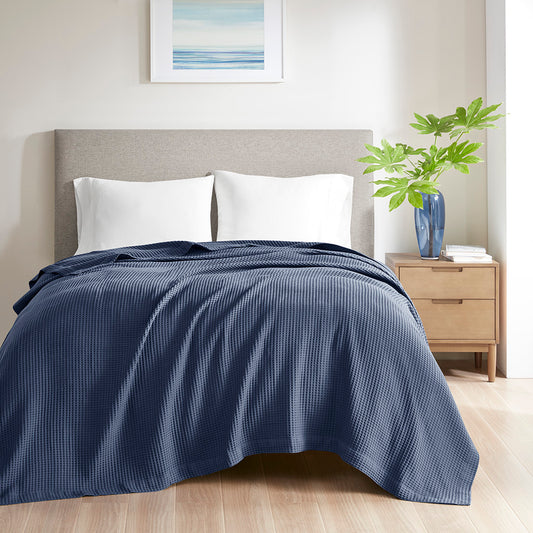 100% Cotton Waffle-Weave King Blanket, 108 x 90 Inches, 300 GSM, Breathable, Machine Washable Indigo