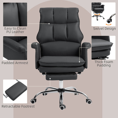Ergonomic Black PU Leather Executive Office Chair with Footrest and Reclining Function
