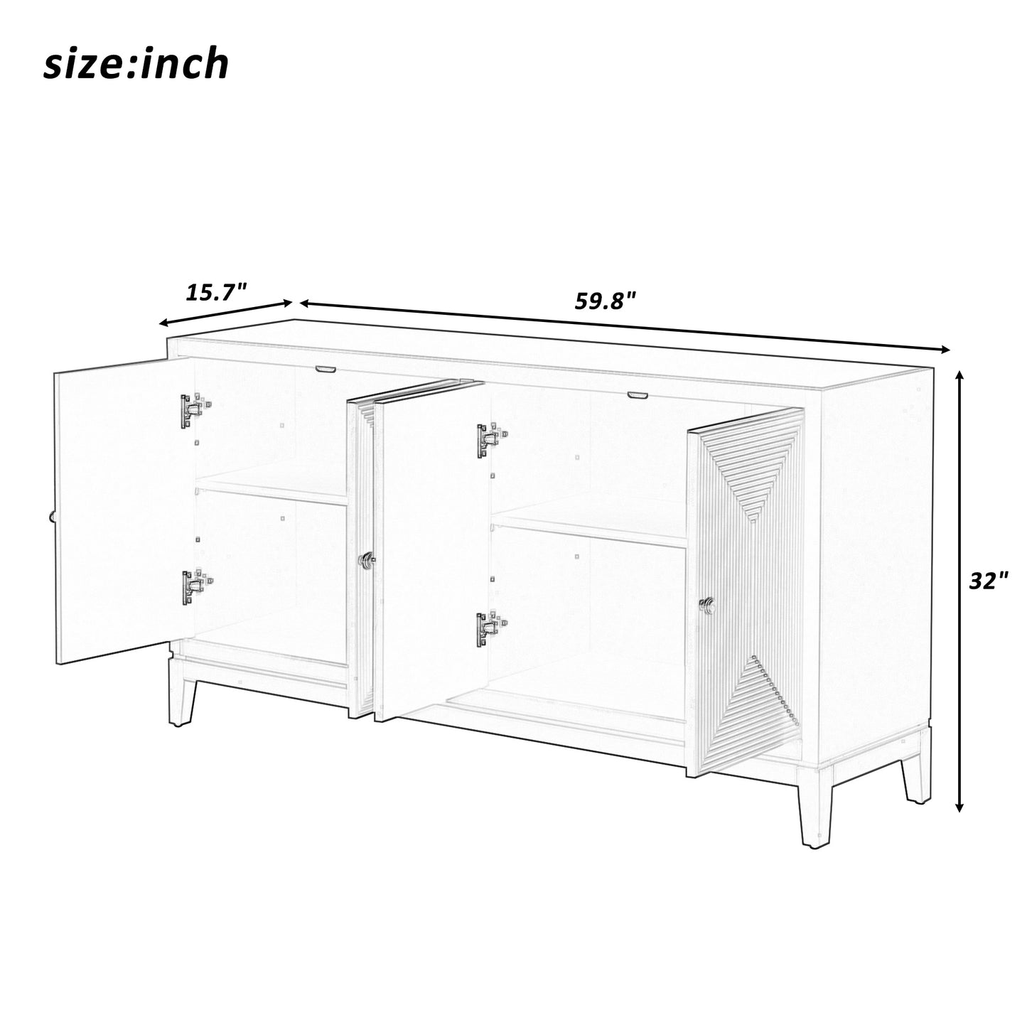 U_STYLE Sleek Storage Cabinet Sideboard Buffet with Vertical Line Design,Suitable for Study,Entrance and Living Room