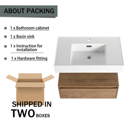 Modern 30-Inch Wall-Mounted Bathroom Vanity with Soft-Close Drawer and Elegant Resin Sink