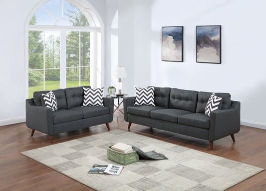 2-Piece Sofa & Loveseat Set with Tufted Back, Pillows Included, Linen-Blend Upholstery, 3+2 Seats Black