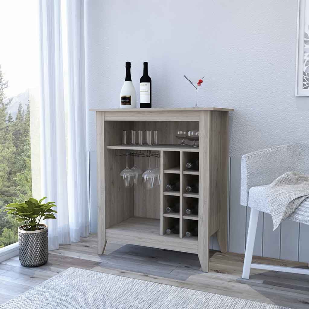 Wine Storage Cabinet With Open Shelf And Cubbies Light Gray