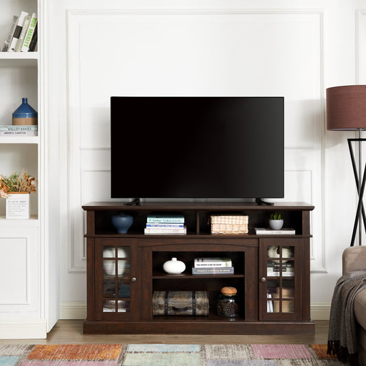 TV Stand for 65-Inch TV | Open & Closed Storage, 58.25W x 15.75D x 32H, MDF/PB, Cable Mgmt, Espresso