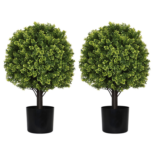 22in Artificial Topiary Boxwood Ball Trees for Outdoor Front Porch, Patio, Balcony or Home Decoration, UV Resistant Faux Shrubs, 2pcs/set