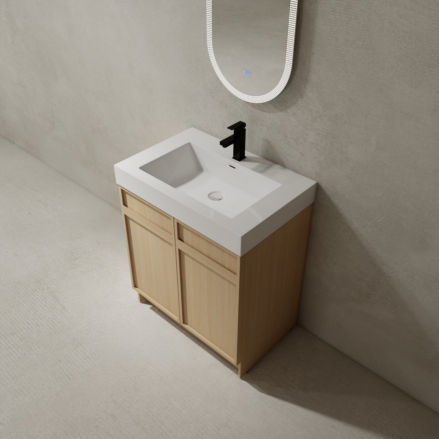 30-Inch Modern Freestanding Bathroom Vanity with Soft-Close Doors and Integrated Resin Sink
