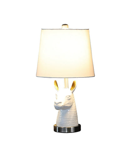 Table Lamp with Llama Bust, 20.5-Inch Tall, Polyresin Bust, Cotton/Linen Shade, Metal Base, White