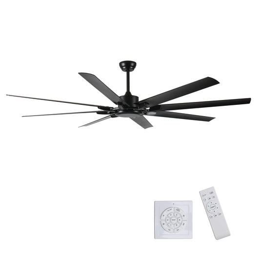 75-Inch Industrial DC Ceiling Fan with 8 Reversible Blades, Remote, 6-Speed, 3-Downrods, No Light, Black