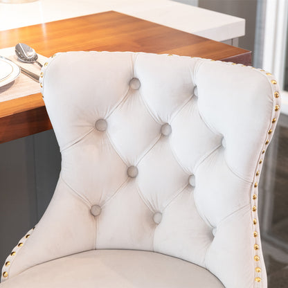 Beige Velvet Bar Stools Tufted Back Adjustable 25 33 Set 2