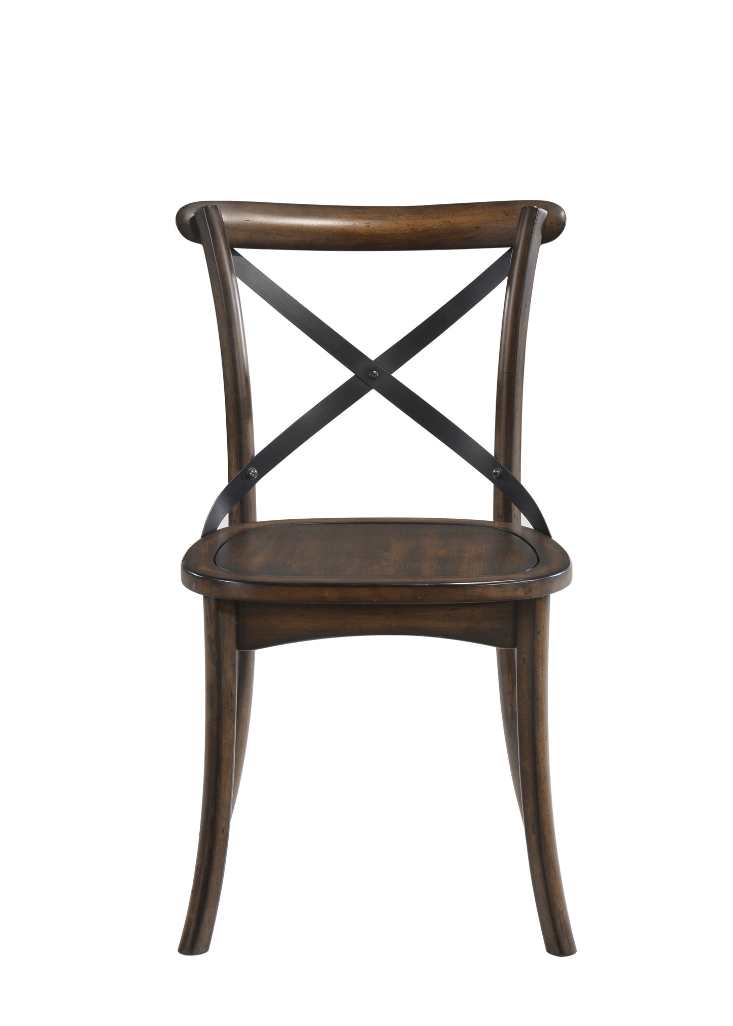 Set of 2 Dining Side Chairs, Armless, Box Seat, 21x18x35 in Dark Oak & Black Metal Finish