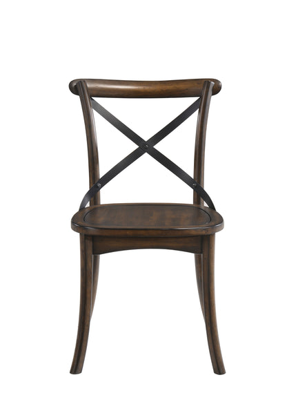 Set of 2 Dining Side Chairs, Armless, Box Seat, 21x18x35 in Dark Oak & Black Metal Finish