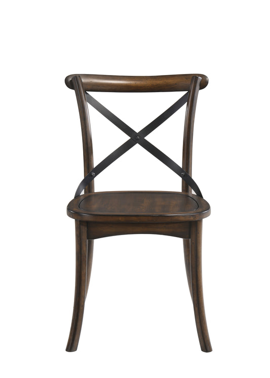 Set of 2 Dining Side Chairs, Armless, Box Seat, 21x18x35 in Dark Oak & Black Metal Finish