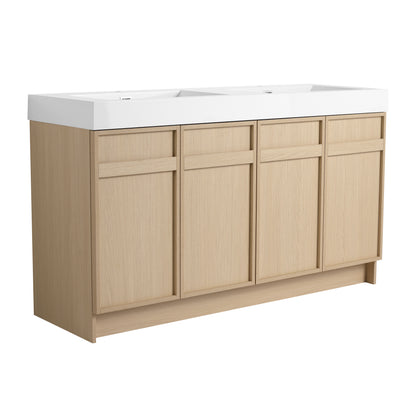 60-Inch Modern Freestanding Bathroom Vanity with Double Resin Sink & Soft-Close Doors
