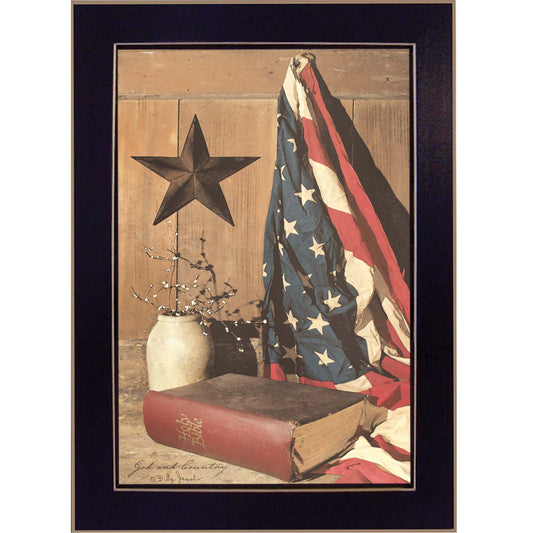 Printed Wall Art: God and Country, 14 x 10 in Ready-to-Hang Framed Poster on MDF Multicolor