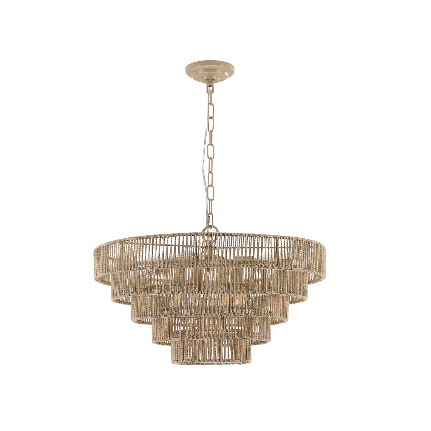 Bohemian Woven Pendant Light, 23.6-Inch, 8-Bulb E12 Dimmable Rattan Chandelier, Adjustable, Wood