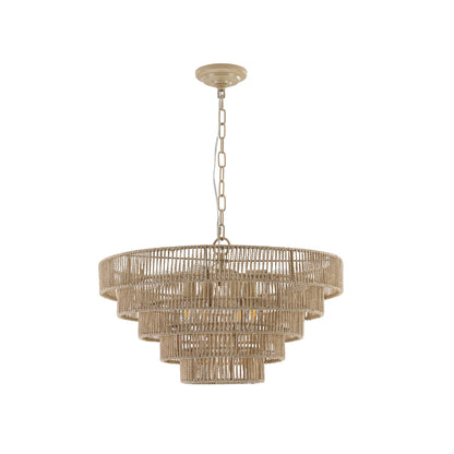 Bohemian Woven Pendant Light, 23.6-Inch, 8-Bulb E12 Dimmable Rattan Chandelier, Adjustable, Wood