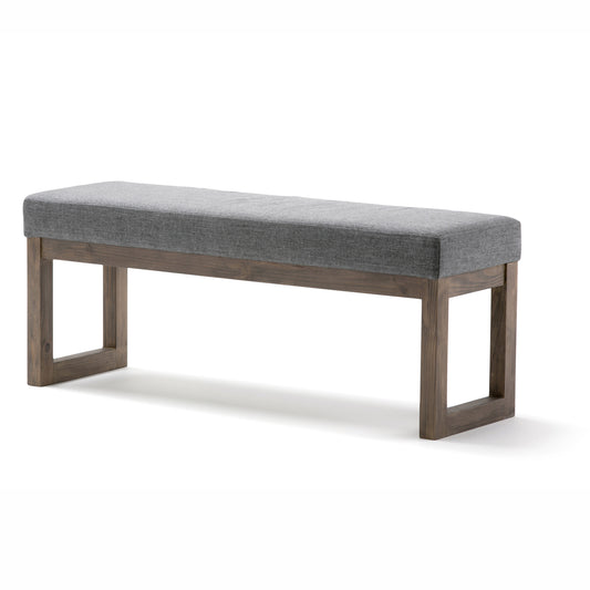 Large Upholstered Ottoman Bench with Solid Wood Frame – Seating for Living Room or Hallway, 44.5in L Grey