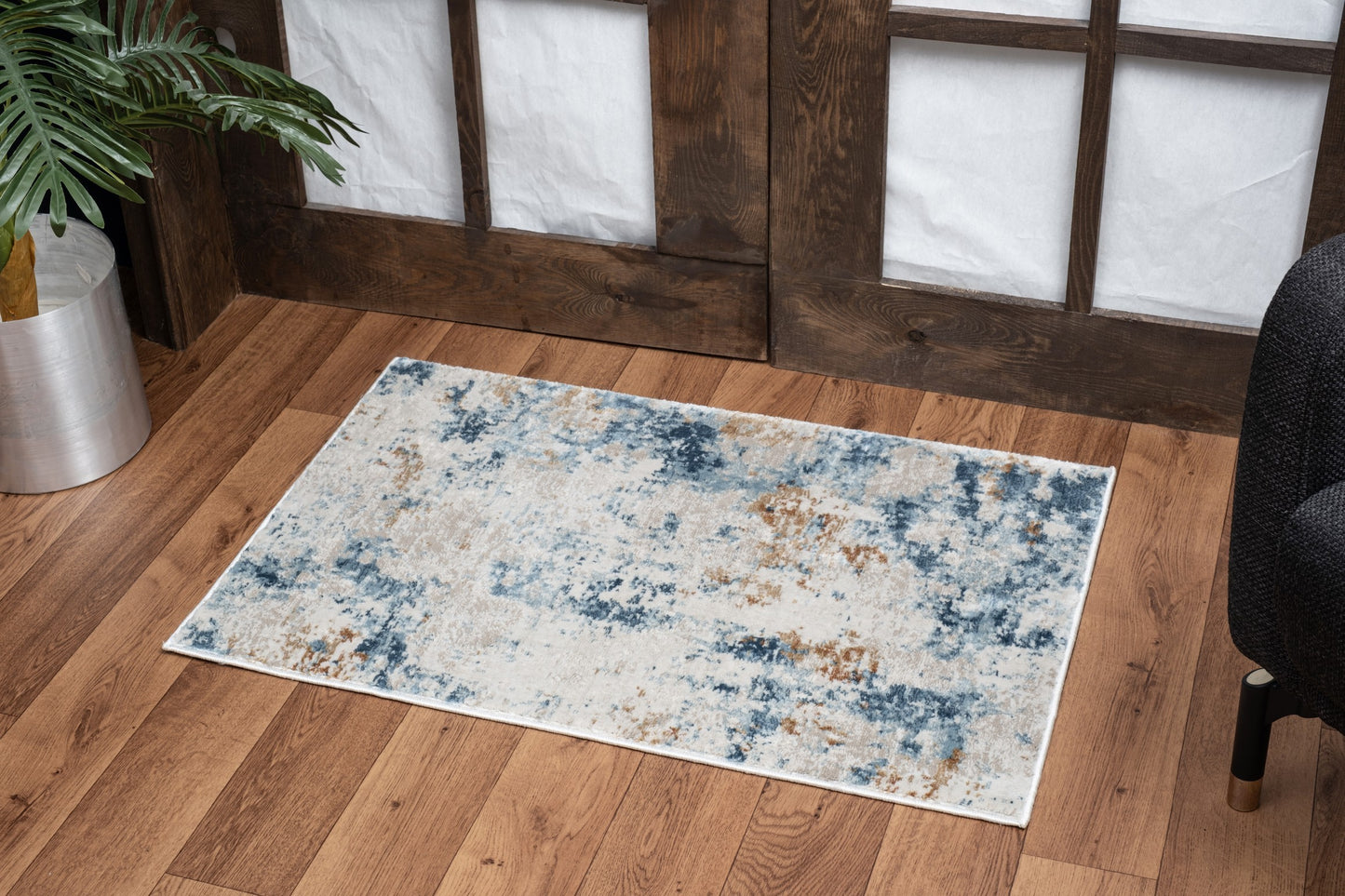 Abstract Pattern Area Rug, 5 ft 3 in x 7 ft 3 in, Polyester, Low Pile, Stain-Resistant, Entryway Rug, Beige