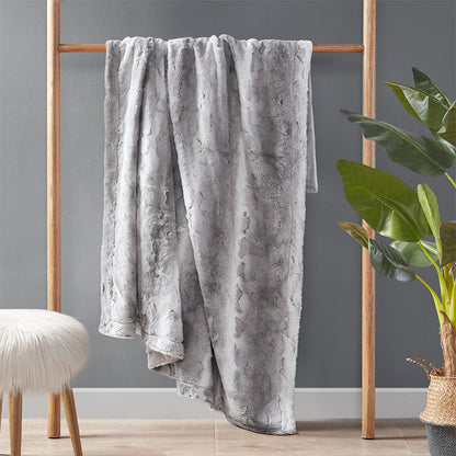 Oversized Faux Fur Throw Blanket, 60 x 70 in, Reversible Mink Back, Polyester, Machine Washable Grey