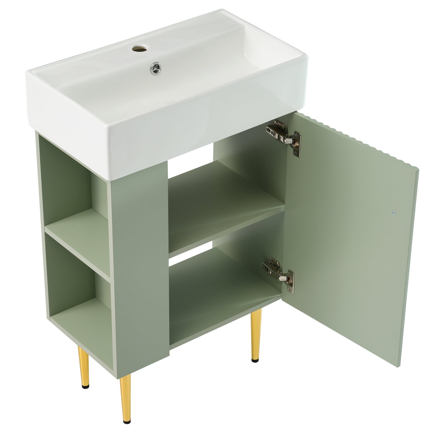 Contemporary 21.6" Green Bathroom Vanity with Left Side Storage and Ceramic Sink