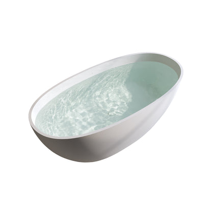 59'' Oval Matte White Solid Surface Freestanding Soaking Tub with Center Drain and Pop-up Drain System