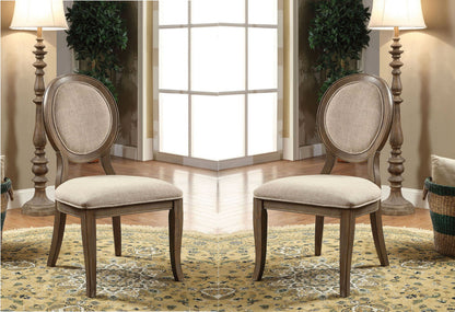 Set of 2 Transitional Dining Room Side Chairs with Padded Linen Seats, Solid Wood Frame, 21W x 25.5D x 37.75H, Rustic Oak/Gray, Kitchen & Dining Beige