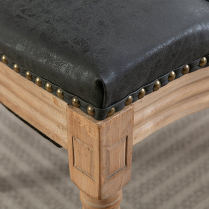 French Style Solid Wood Frame Dining Chairs Set of 2 with PU Leather, Nailhead Trim, Rubberwood, Black
