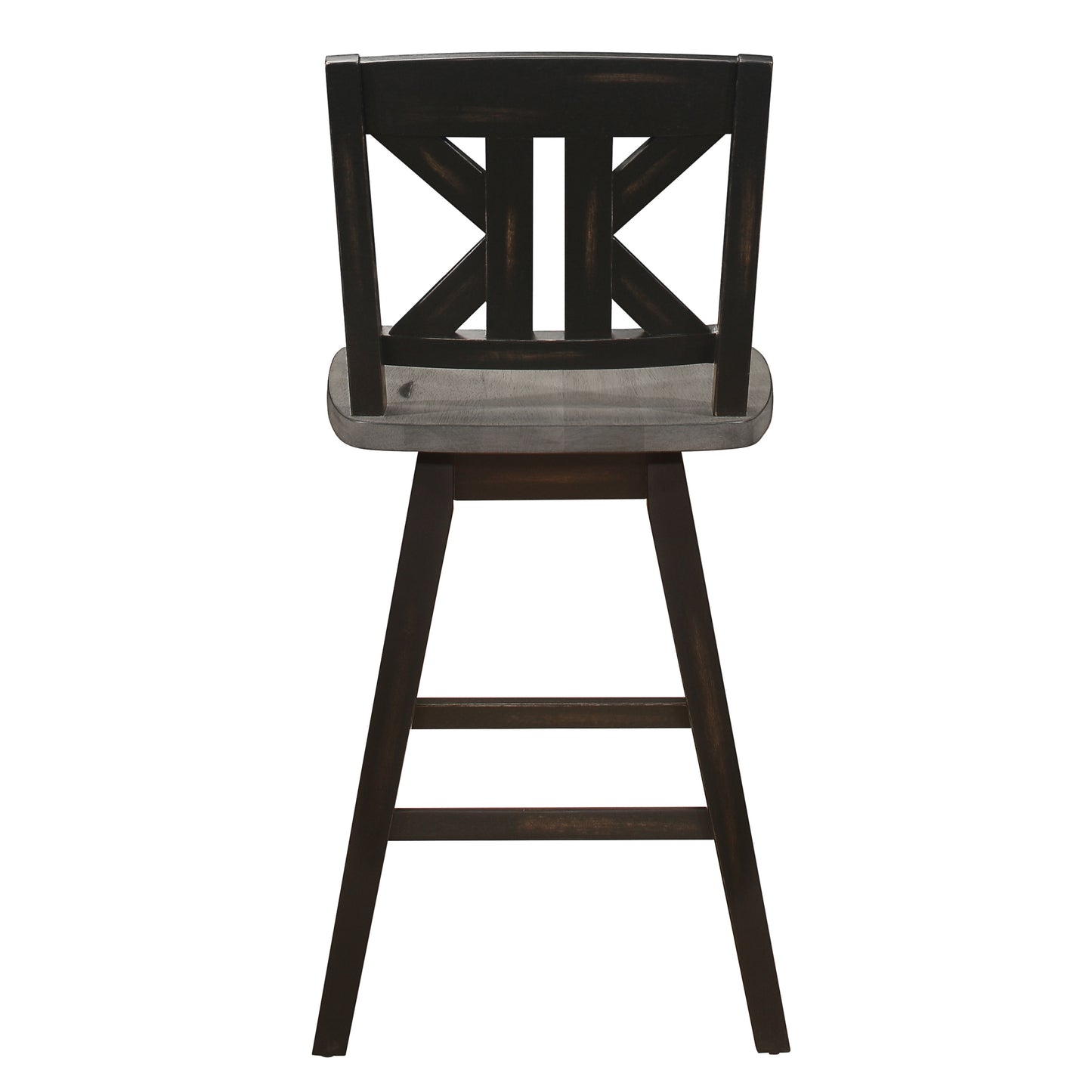 Counter Height Chairs Set of 2, Black Gray 360-degree Swivel Chair Solid Rubberwood Kitchen Dining Furniture, Divided X-Back