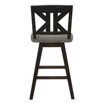 Counter Height Chairs Set of 2, Black Gray 360-degree Swivel Chair Solid Rubberwood Kitchen Dining Furniture, Divided X-Back
